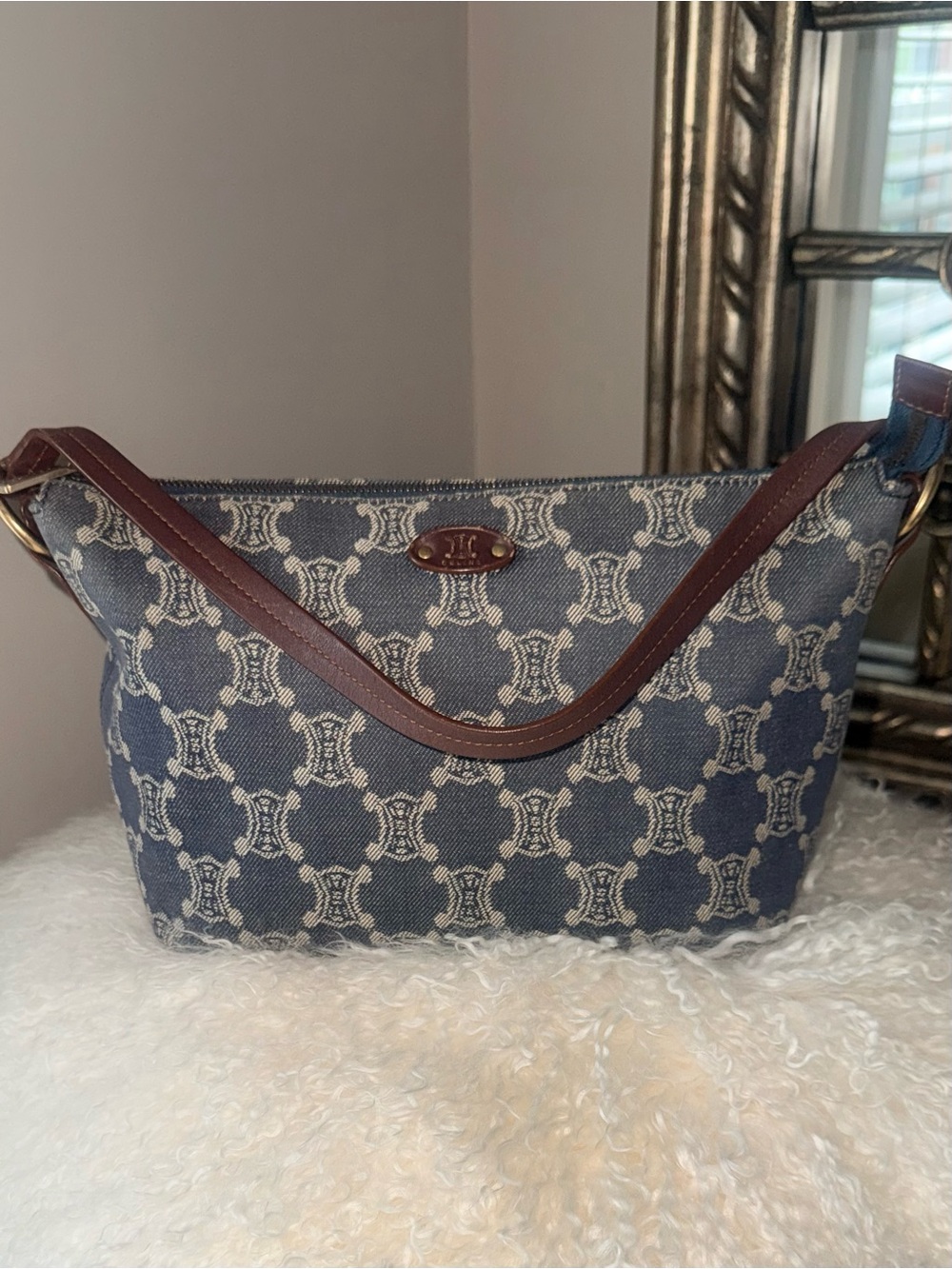 PRISTINE Vintage Celine Denim Macadam Triomphe Ava Baguette Bag